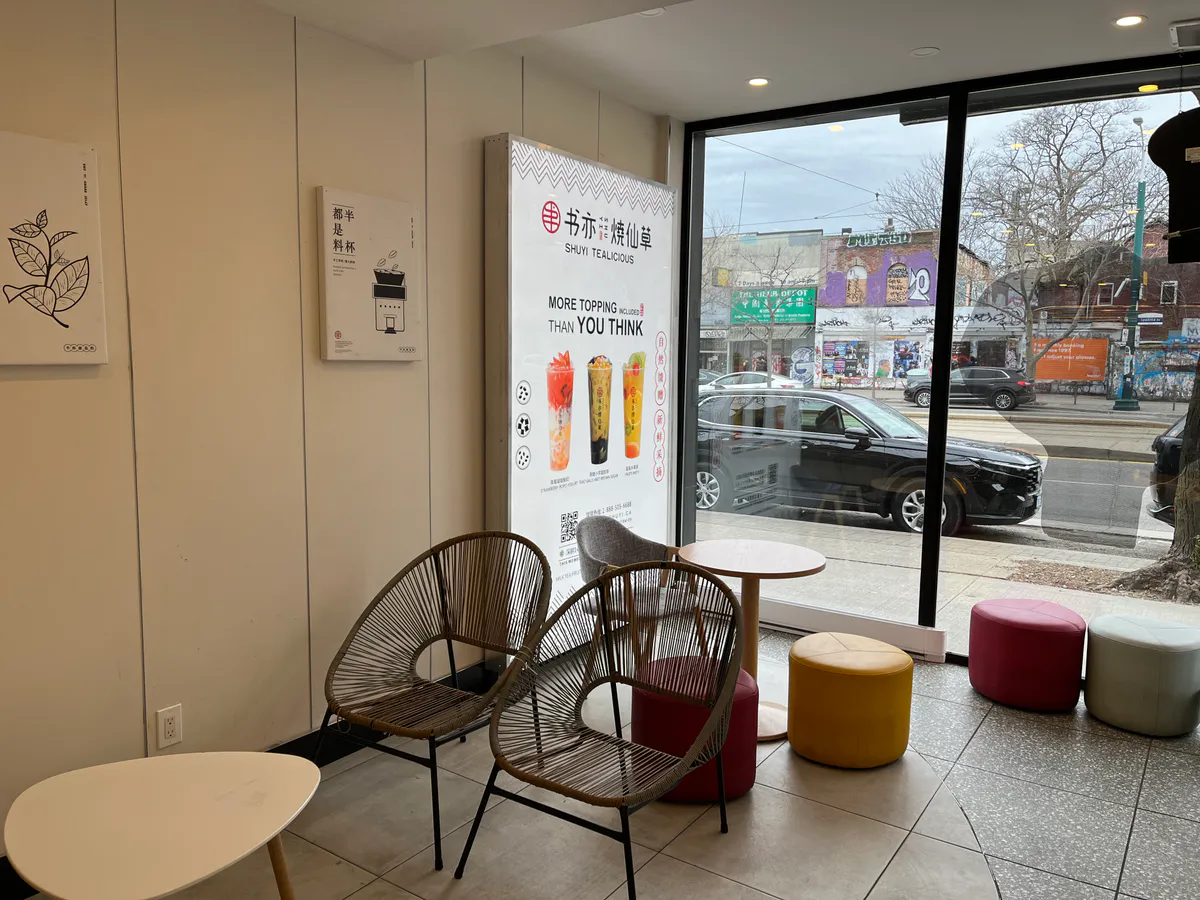 Completed restaurant window seating and wall signage
